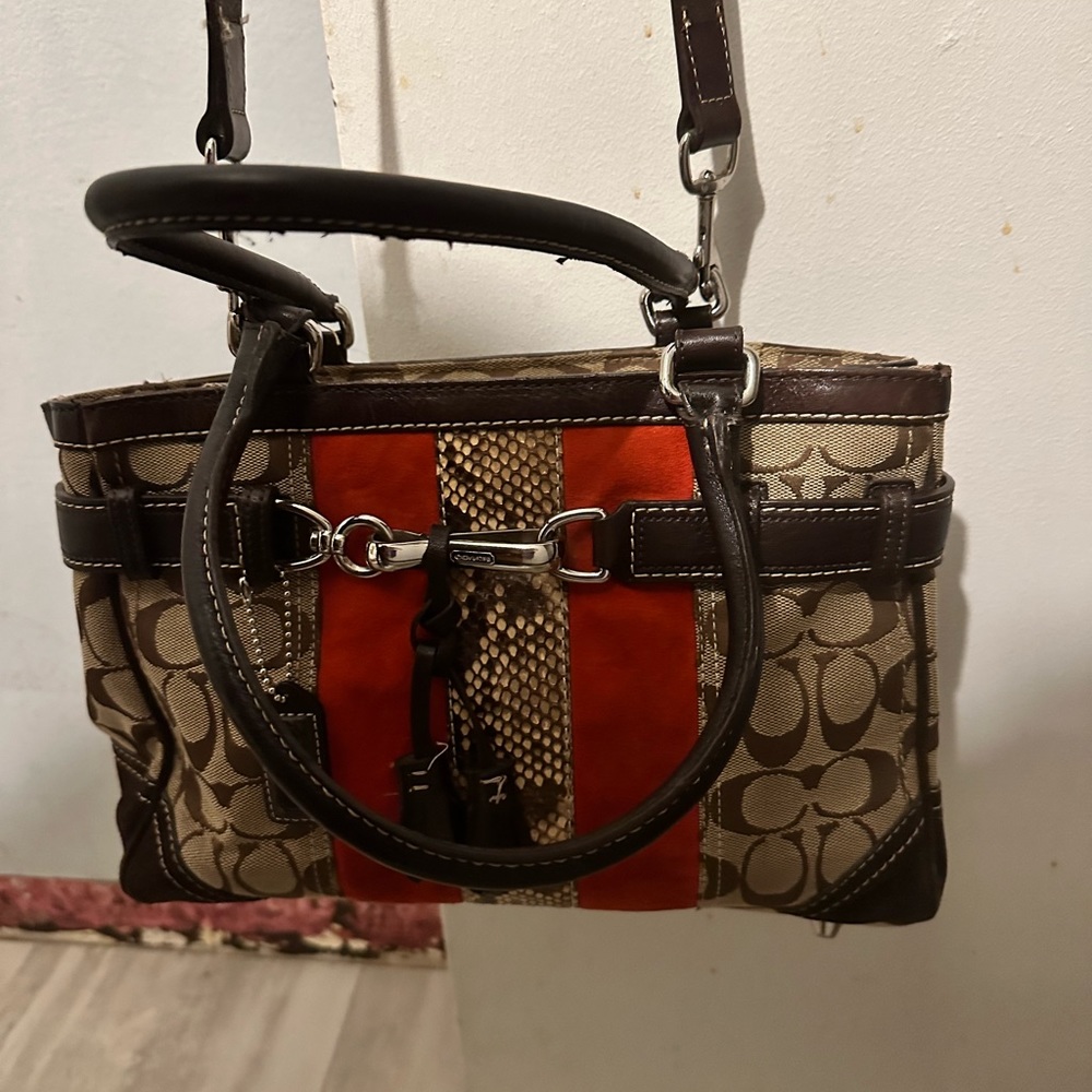 Coach H052-8K26 Jaccard Logo and Leather with Red Python Stripes and Tassel